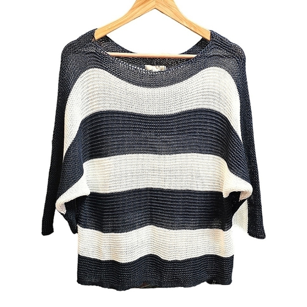 Carina Ricci Italian Open Knit Striped Dolman Sleeve Top Size Large Nautical